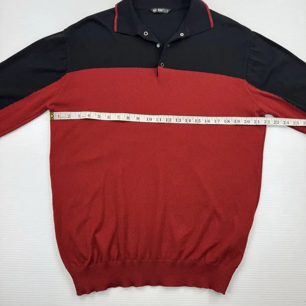 RNT23 Ron Tomson Polo Sweater Mens XL Red Black Colorblock Long Sleeve